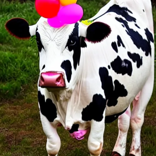 Image similar to cow dressed as a clown