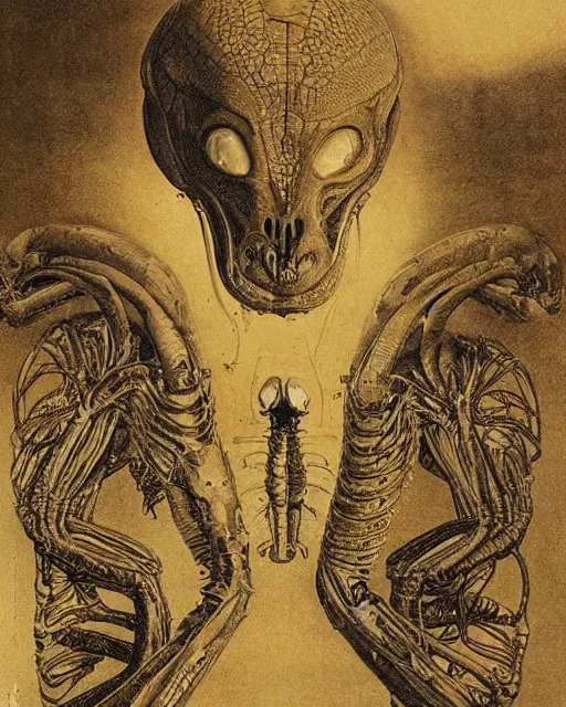 Image similar to “ a print of a page from an alien biology textbook by max klinger, extremely detailed, 4 k ”