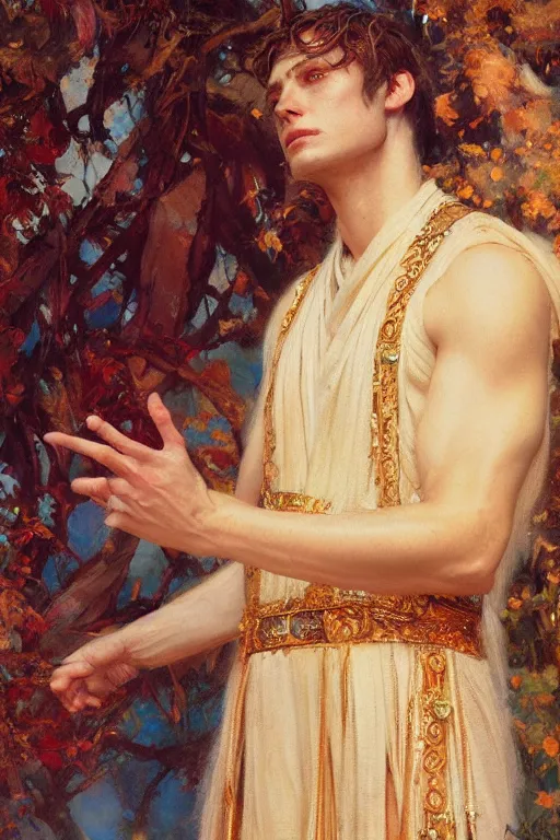 Image similar to full body portrait of a beautiful ethereal delicate mage king meditative pose, highly detailed painting by gaston bussiere, craig mullins, j. c. leyendecker, 8 k, mid shot