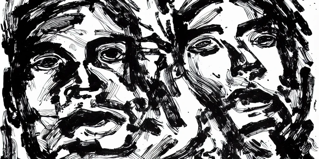 Image similar to ink portrait of artificial intelligence, chinese brush pen illustration, high contrast, deep black tones, contour