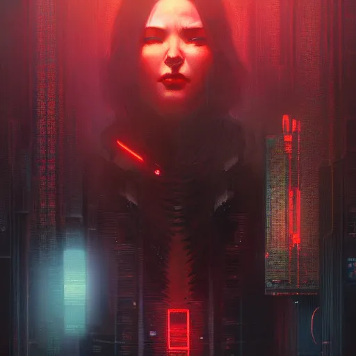 Prompt: neuromancer, evil ai, cyberpunk, dramatic light, high contrast, sharp, painted by stanley lau, painted by greg rutkowski, painted by stanley artgerm, digital art, trending on artstation