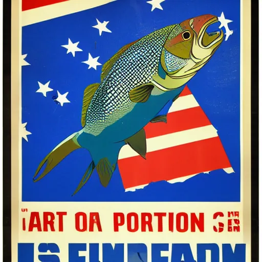 Image similar to usa propaganda poster, a fish.