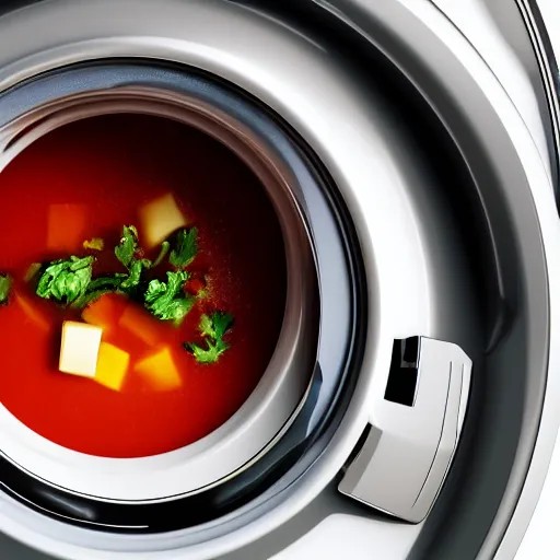 Image similar to soup inside of a washing machine, uncropped, photography, realistic