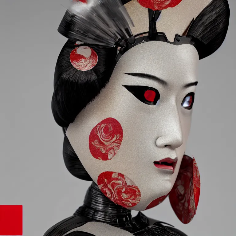 Prompt: a beautiful japanese geisha robot android portrait, kabuki mask, in the style of ash thorp, beautiful, diffuse cinematic lighting, anamorphic lens, anamorphic lens flare, hyper real, intricate detail, octane renderer, unreal engine 5