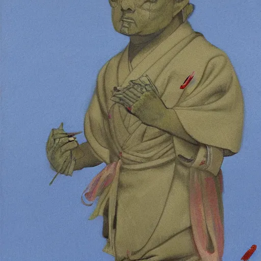 Prompt: a charles knight painting of japanese kappa