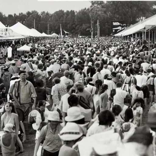 Image similar to crowds at a county fair taking the zyklon b or agent orange challenge