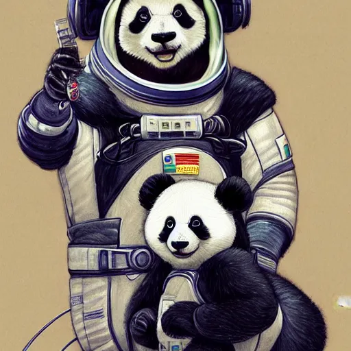 Prompt: a panda in a astronaut suit, 3d, sci-fi fantasy, intricate, elegant, highly detailed, lifelike, photorealistic, digital painting, artstation, illustration, concept art, sharp focus, art in the style of Shigenori Soejima