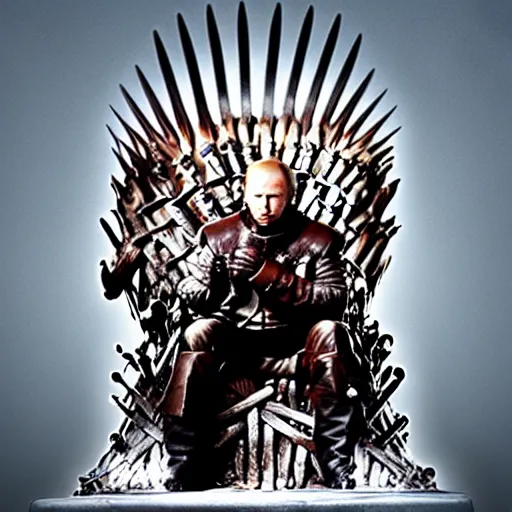 Image similar to “Putin sitting on the iron throne, 4k, award winning, Digital art, scene from game of thrones”