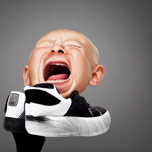 Image similar to photo of a tiny screaming man about to be squashed by a giant shoe