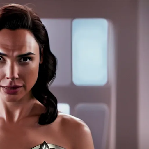 Prompt: movie film still of Gal Gadot as Spock in a new Star Trek movie, cinematic