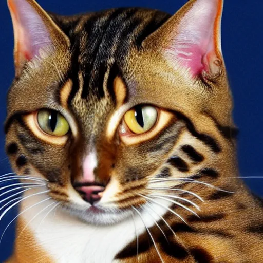 Image similar to bengal cat, adult, beautiful fur, friendly, detailed, photorealistic - i