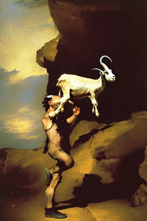 Prompt: dancing man with a goat head by francisco de goya and greg rutkowski