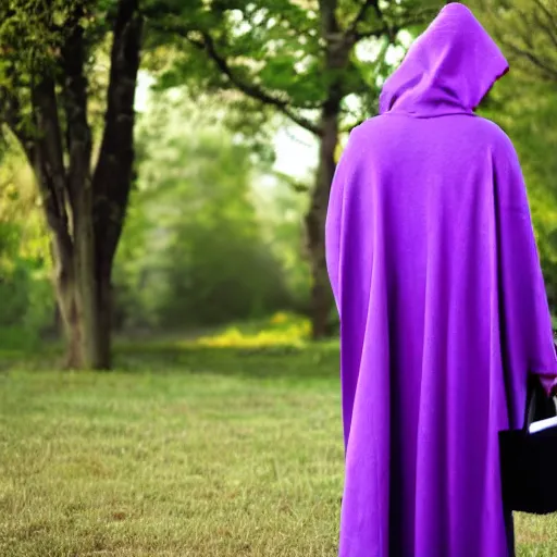 Image similar to grim reaper, purple cloak, full body