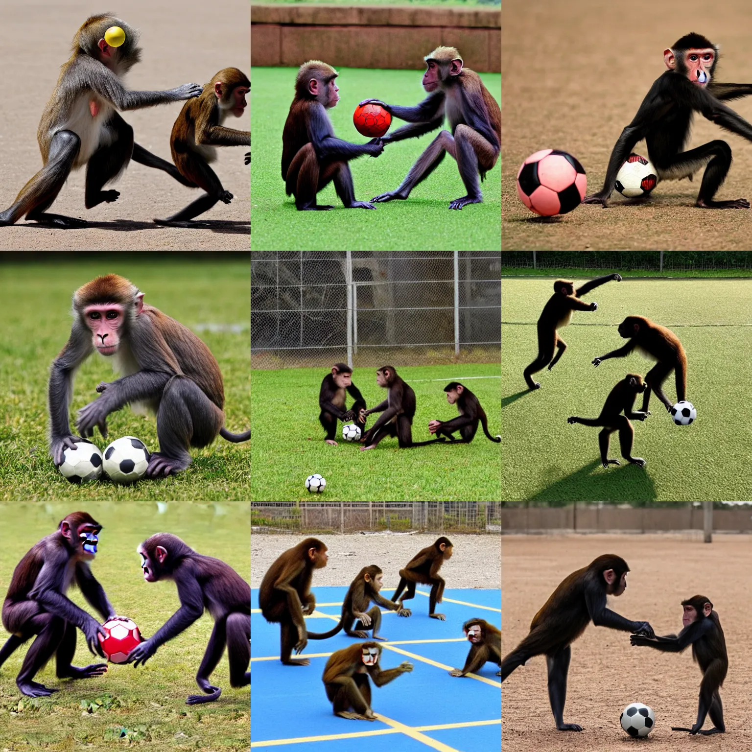 Prompt: monkeys playing football