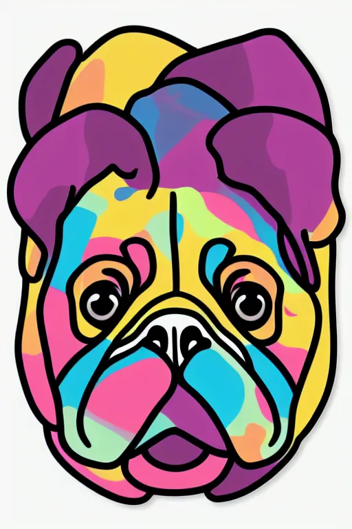 Prompt: portrait of a flower rambo pug, art by milka oxana, sticker, colorful, illustration, highly detailed, simple, smooth and clean vector curves, no jagged lines, vector art, smooth