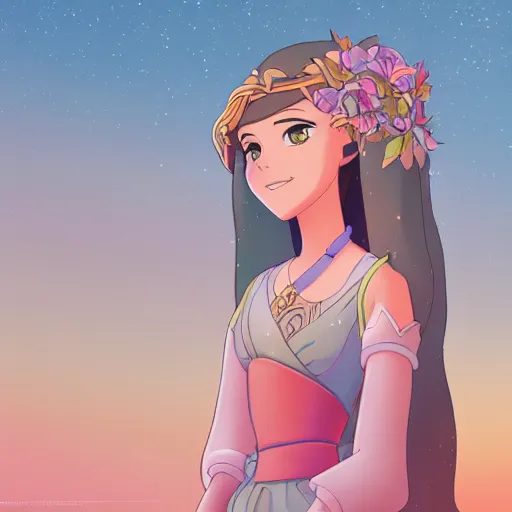 Prompt: a beautiful female princess disney styled character, ultra detailed, sunrise, portrait, coherent, symmetry, trending on artstation, by studio ghibli