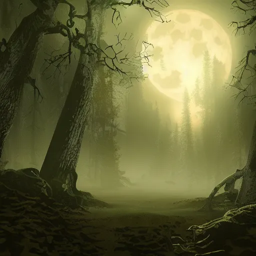 Prompt: a moonlit clearing in the woods, ttrpg gridless map, beautiful, 8 k, high quality digital art n - 9