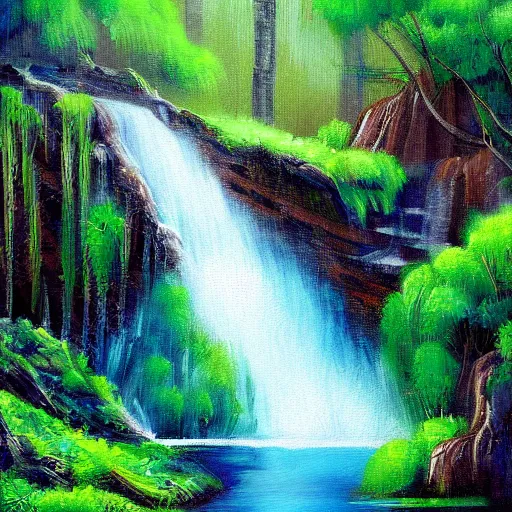 Image similar to A beautiful waterfall landscape painting, digital art