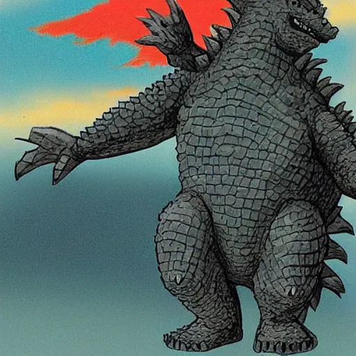 Prompt: godzilla, studio ghibli, cute, chibi