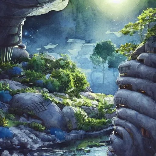 Image similar to beautiful happy picturesque charming sci - fi organic pod - like homes of the future in a beautiful natural scene. water, trees and rocks. beautiful light. soft colour scheme. beautiful artistic detailed watercolor by lurid. ( 2 0 2 2 )