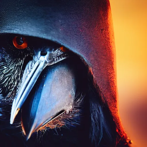 Prompt: A portrait of a crow dressed as a wizard, UHD, 4K, Tyler Jacobson, fantasy, DnD, magical particles, epic, magical, wizard hat