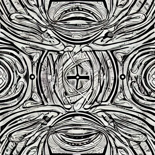 Image similar to and art nouveau floor pattern, scifi inspired, thin lines, black and white