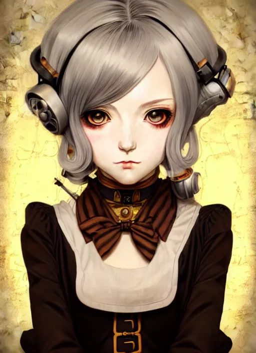 Image similar to portrait Anime girl steampunk, cute-fine-face, white-hair pretty face, realistic shaded Perfect face, fine details. Anime, steampunk, bioshock. realistic shaded lighting by Ilya Kuvshinov and Gustav Klimt