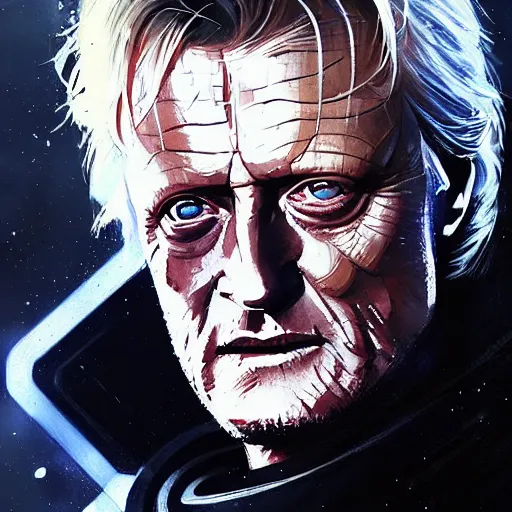 Prompt: star wars portrait of a rutger hauer by greg rutkowski, jacen solo, very sad and relucant expression, wearing a biomechanical suit, scifi, digital painting, artstation, concept art, smooth, artstation hq.