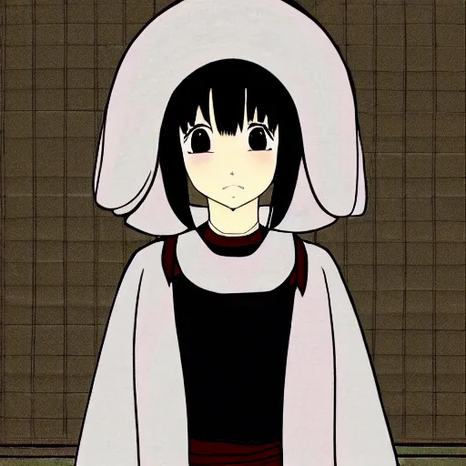 Prompt: yuri tamura dressed as a nun anime trending illustration by miura