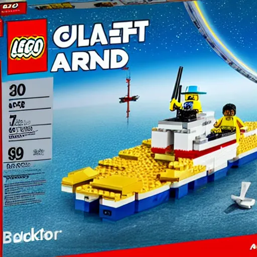 Image similar to a box art of a lego set about flat earth