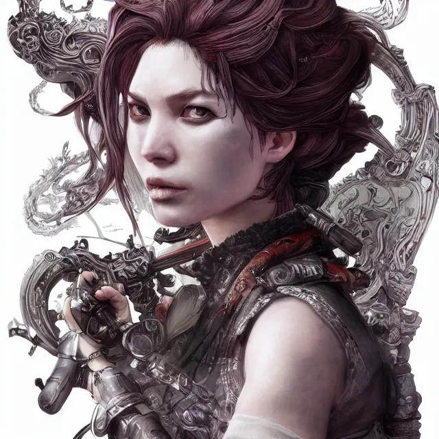 Prompt: the portrait of chaotic neutral female rogue assassin as absurdly beautiful, gorgeous, elegant, playful, young woman, an ultrafine hyperdetailed illustration by kim jung gi, irakli nadar, intricate linework, bright colors, octopath traveler, final fantasy, unreal engine 5 highly rendered, global illumination, radiant light, detailed and intricate environment