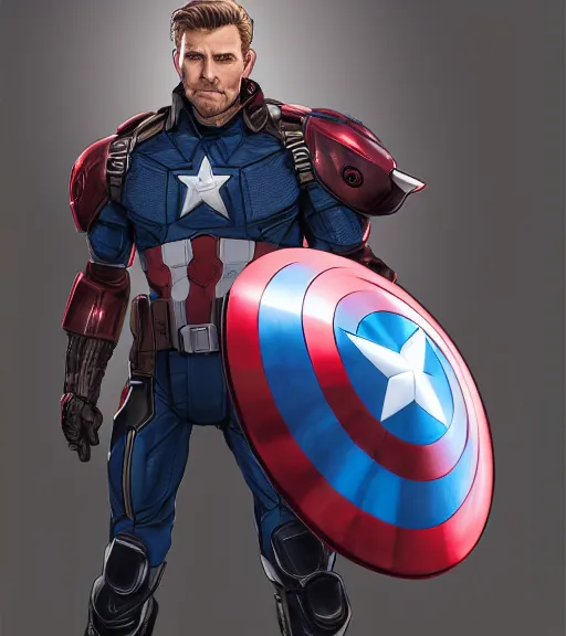 Image similar to Gavin Mcinnes as Steve Rogers in Captain America: Civil War, sigma male, posing for battle, holding holographic mecha shield, art by Stanley Artgerm Lau, WLOP, Rossdraws, Andrei Riabovitchev, Marc Simonetti, Yoshitaka Amano, ArtStation, CGSociety,