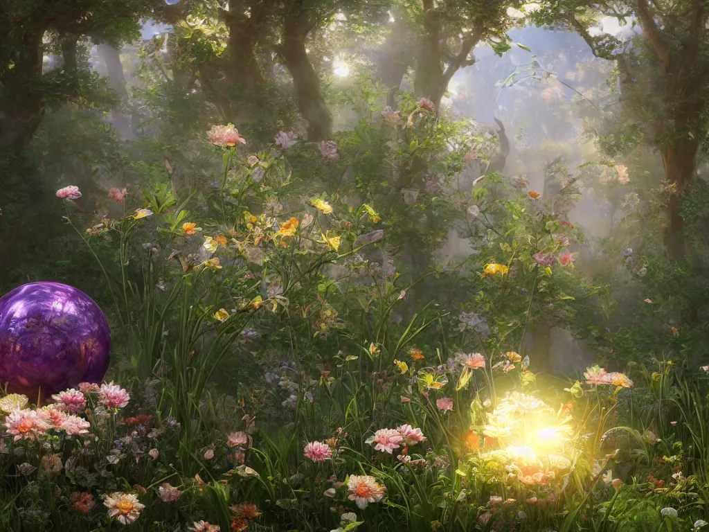 Prompt: 3 d render, sunlight study, the orb of springtime, art nouveau, 3 d render, by rachel ruysch and ( ( ( john william waterhouse ) ) ) and ( ( ( ( ( lisa frank ) ) ) ) ), 8 k, sharp focus, octane render