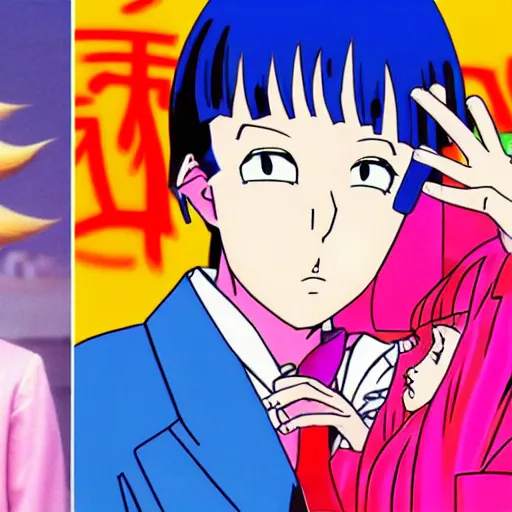 Image similar to ivanka and donald trump, sprite, vaporwave nostalgia, directed by beat takeshi, visual novel cg, 8 0 s anime vibe, kimagure orange road, maison ikkoku, sketch by akira toriyama