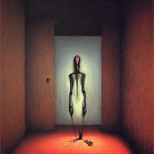 Image similar to monster in the room by zdzisław beksinski backrooms