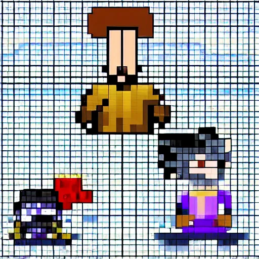 Prompt: 3 guys hanging out online, pixel art