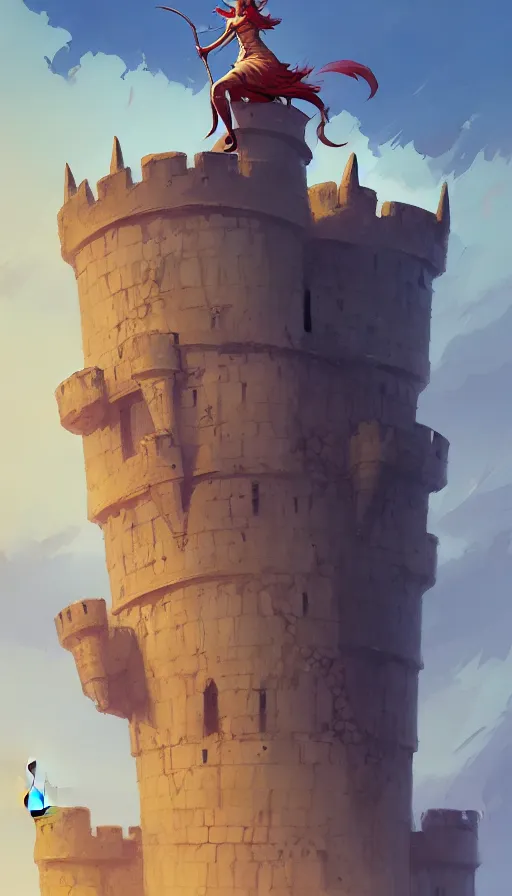 Image similar to creature on top of a castle by jesper ejsing, ilya kuvshinov, greg rutkowski on artstation