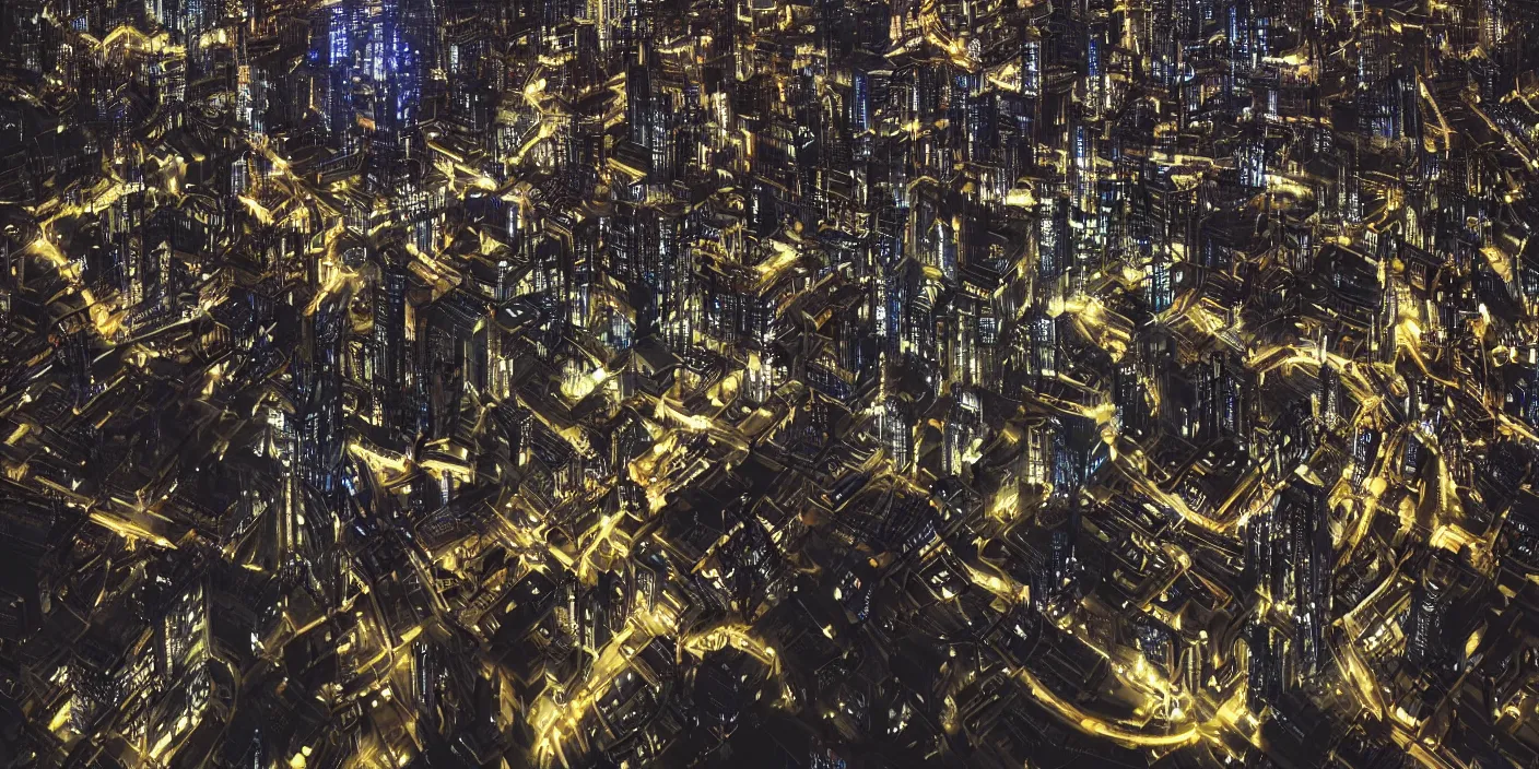 Image similar to A futuristic labyrinth city illuminated at night, detailed, intricate, sci-fi, aesthetic