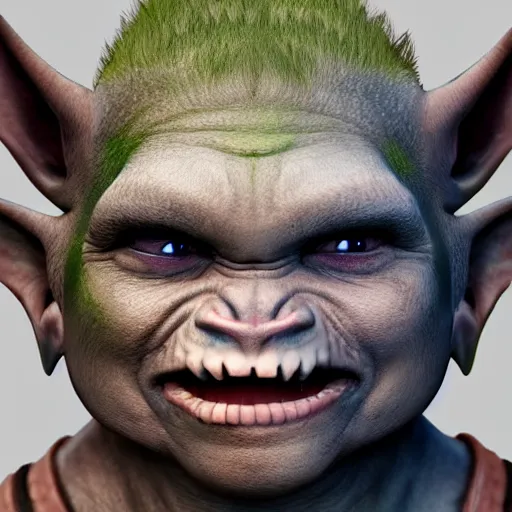 Image similar to a detailed portrait of a cute child orc boy smiling, fantasy art illustration, incredibly highly detailed and realistic, 8 k, sharp focus