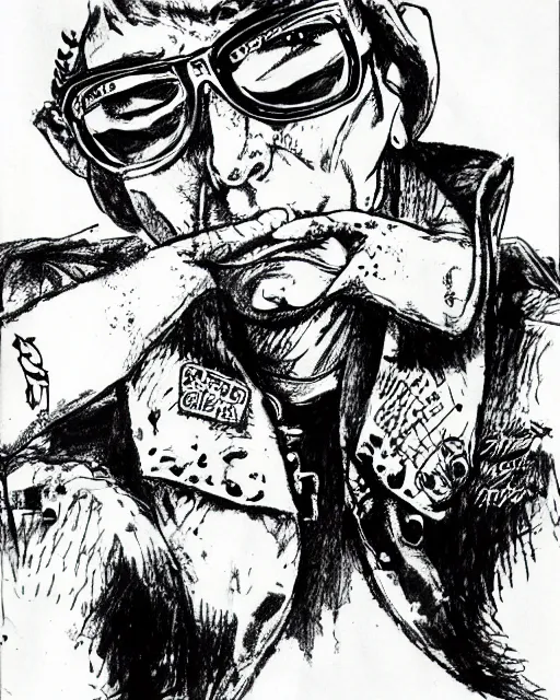 Image similar to Hunter S. Thompson drawn by Eiichiro Oda, manga, hand drawn, ink