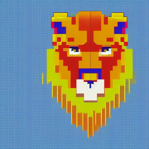 Image similar to Isometric pixel art of a majestic colorful lion, logo, trending on art station, Adobe illustrate