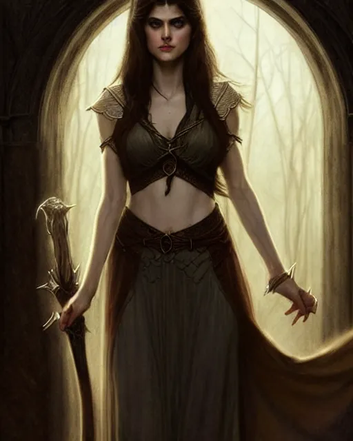 Image similar to alexandra daddario as a female elvish sorceress | | pencil sketch, realistic shaded, fine details, realistic shaded lighting poster by greg rutkowski, magali villeneuve, artgerm, jeremy lipkin and michael garmash and rob rey