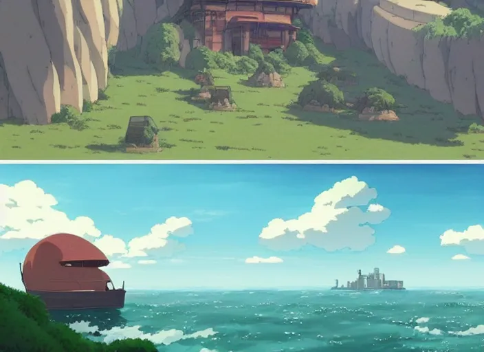 Image similar to a scene from spirited away, wide shot, peaceful and serene, incredible perspective, anime scenery by Makoto Shinkai and studio ghibli, very detailed