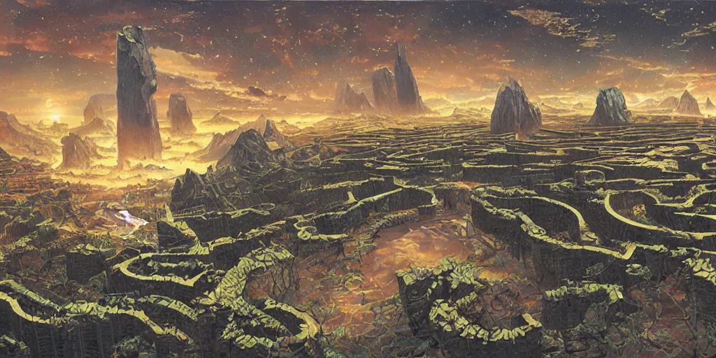 Image similar to the grand landscape of the endless scifi maze, art by kotaro chiba