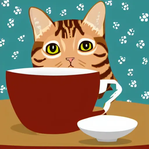 Prompt: A vector art of a humanoid cat sipping coffee