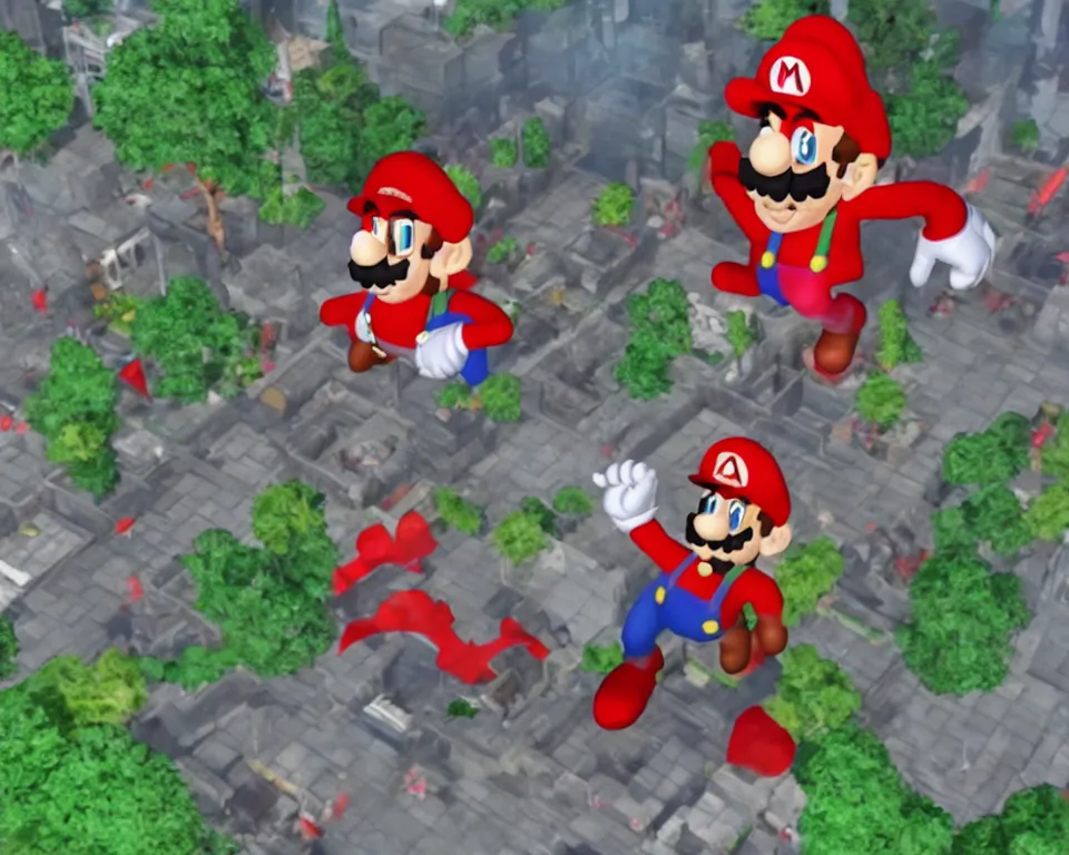 Prompt: T-posing demon mario