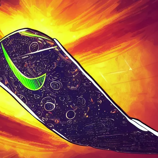 Image similar to sci - fi detailed spaceship in the form of nike logo, space, hyper detailed, photo realistic, cinematic