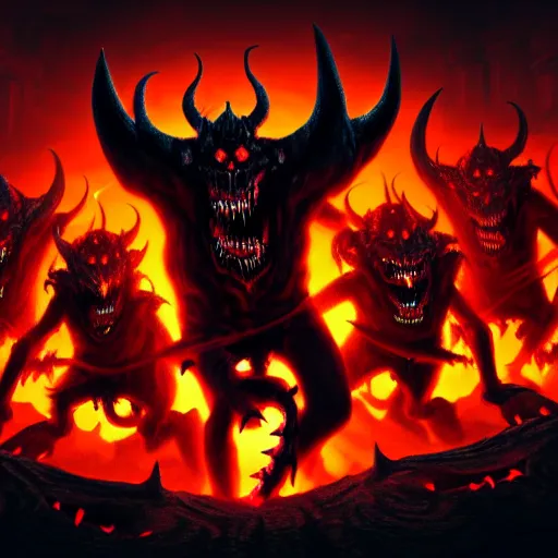 Prompt: horde of demons exiting the demon portal on it's way to fight for their lives, 4k