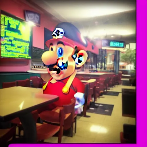 Image similar to mario having a panic attack in taco bell