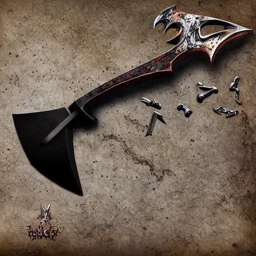 Prompt: gothic style hatchet axe, exquisite build, concept art, trending on artstation